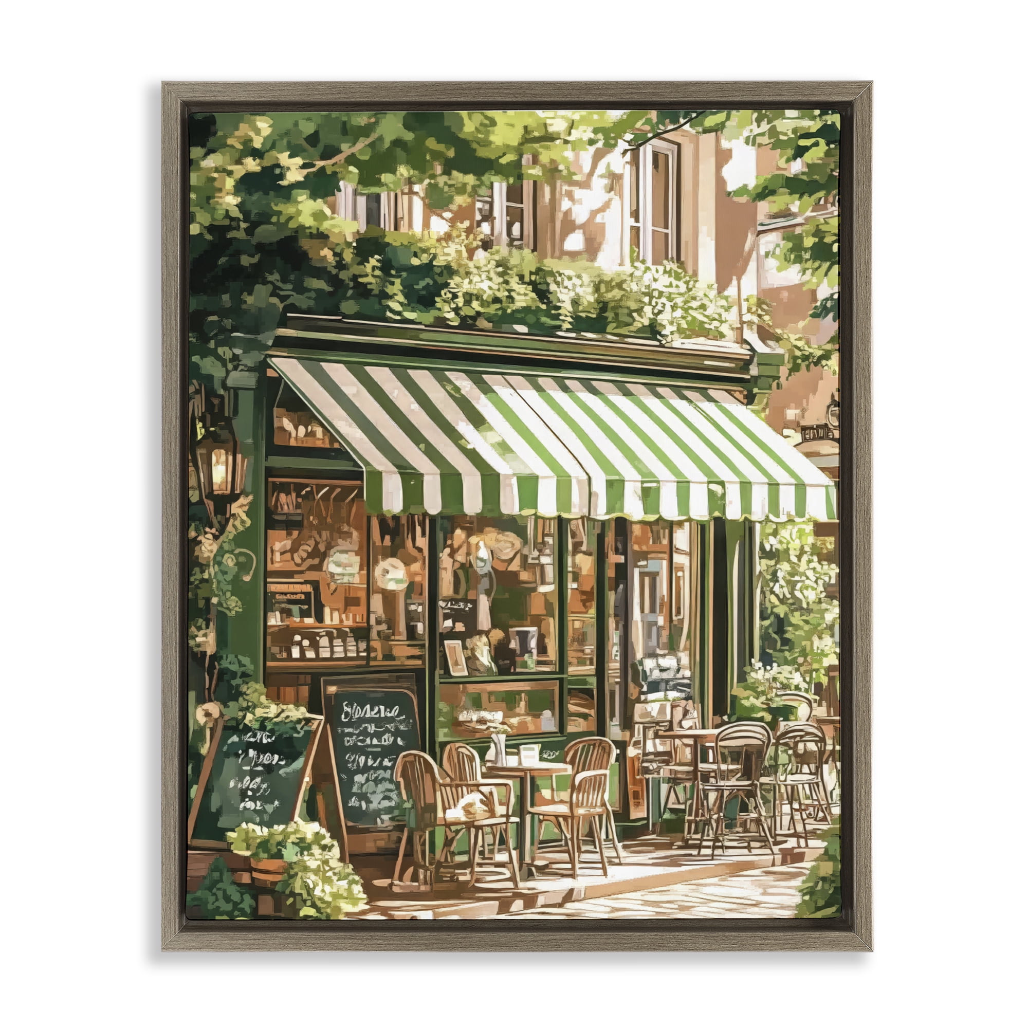 Stupell Industries Coffee Shop Awning & Greenery Brown Framed Floater Canvas Wall Art, design by LSR Design Studio