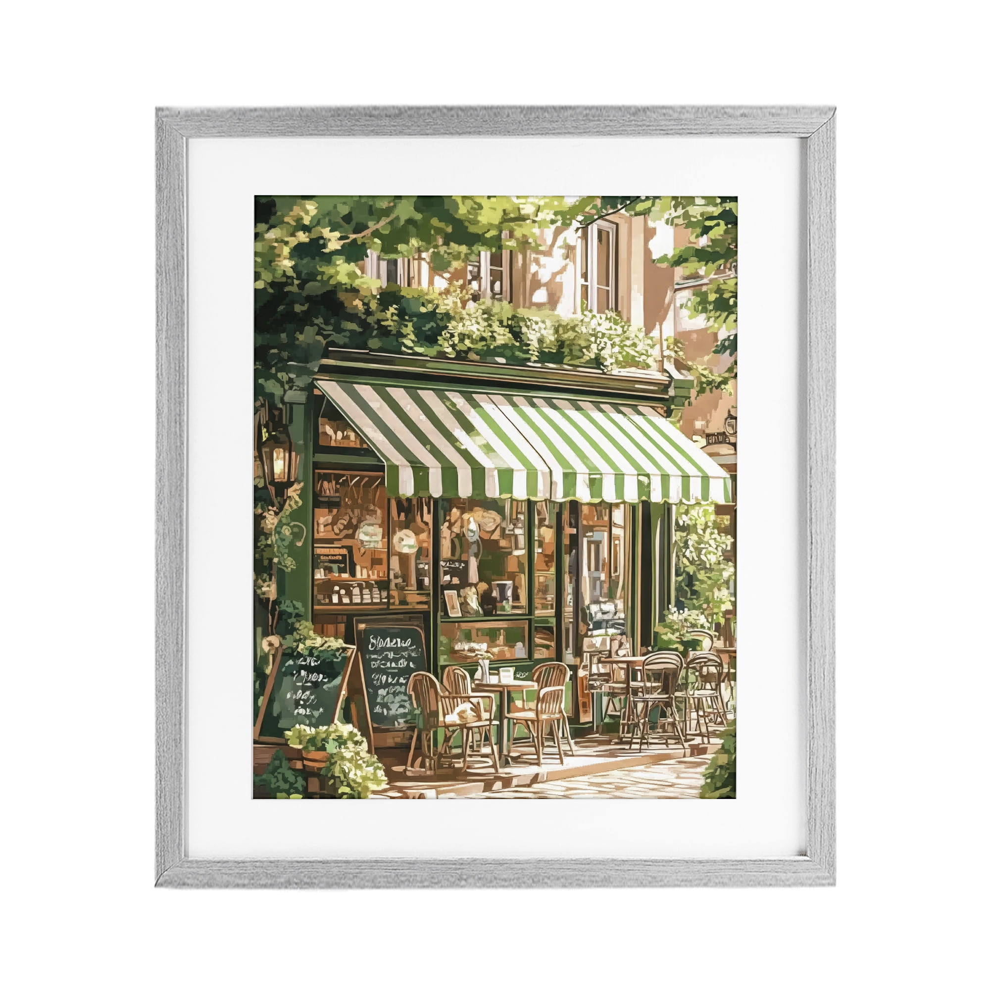 Stupell Industries Coffee Shop Awning & Greenery Gray Framed Print Under Glass, design by LSR Design Studio