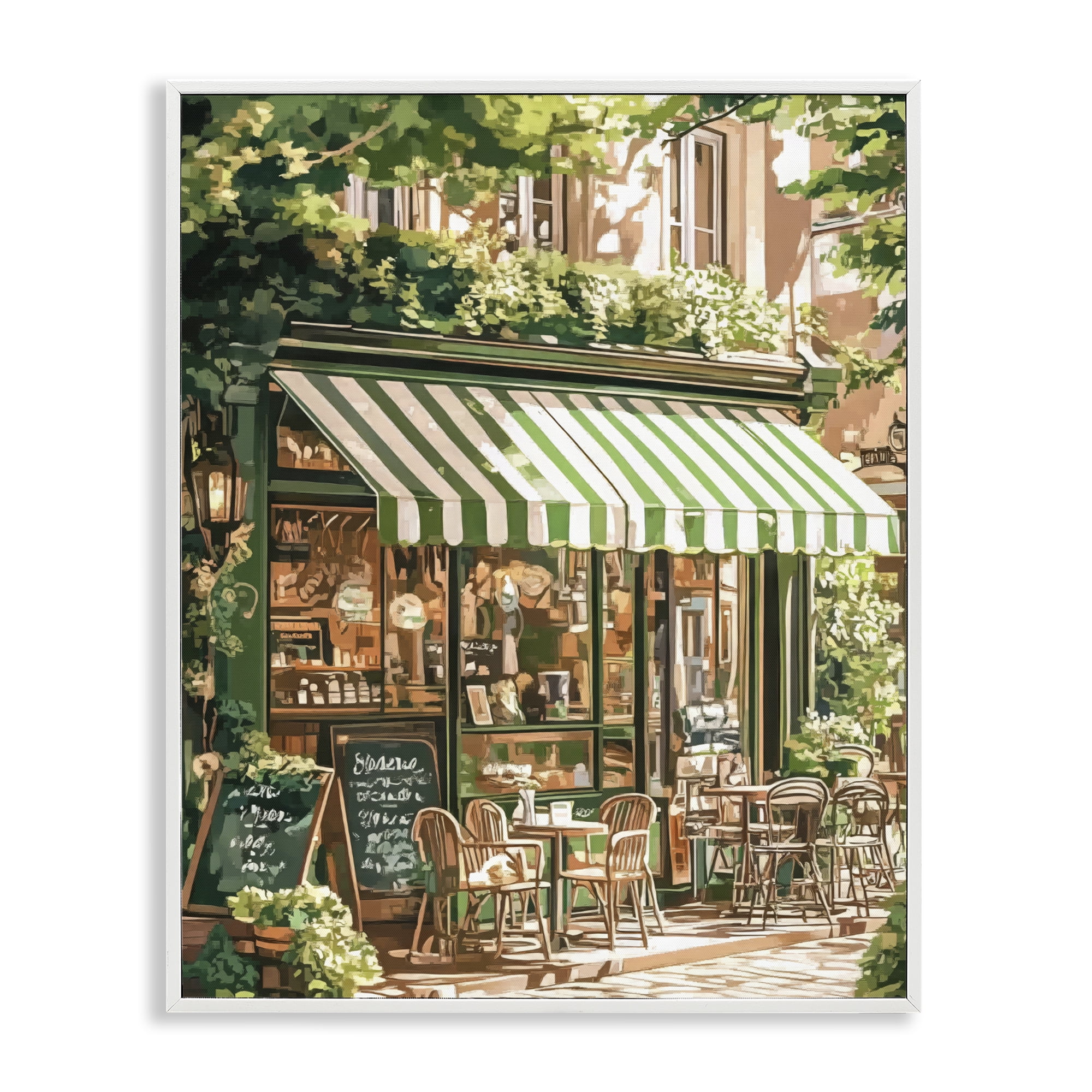 Stupell Industries Coffee Shop Awning & Greenery White Framed Giclee Art, design by LSR Design Studio