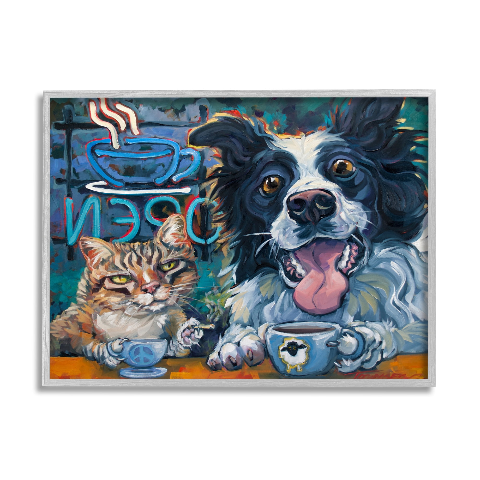 Stupell Industries Coffee Shop Pets Cat Dog Open Diner Counter, 14 x 11, Design by CR Townsend