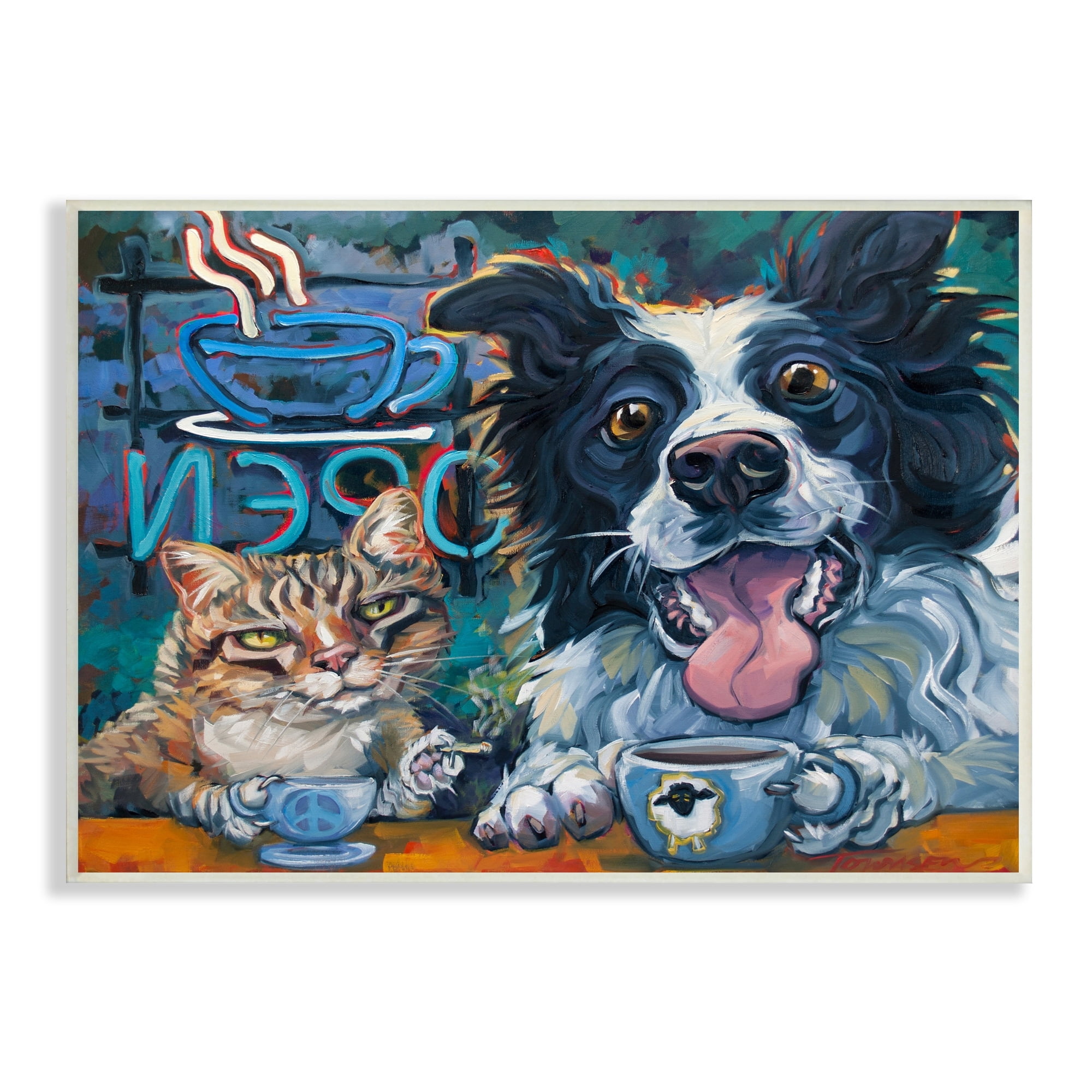 Stupell Industries Coffee Shop Pets Cat Dog Open Diner Counter, 19 x 13, Design by CR Townsend
