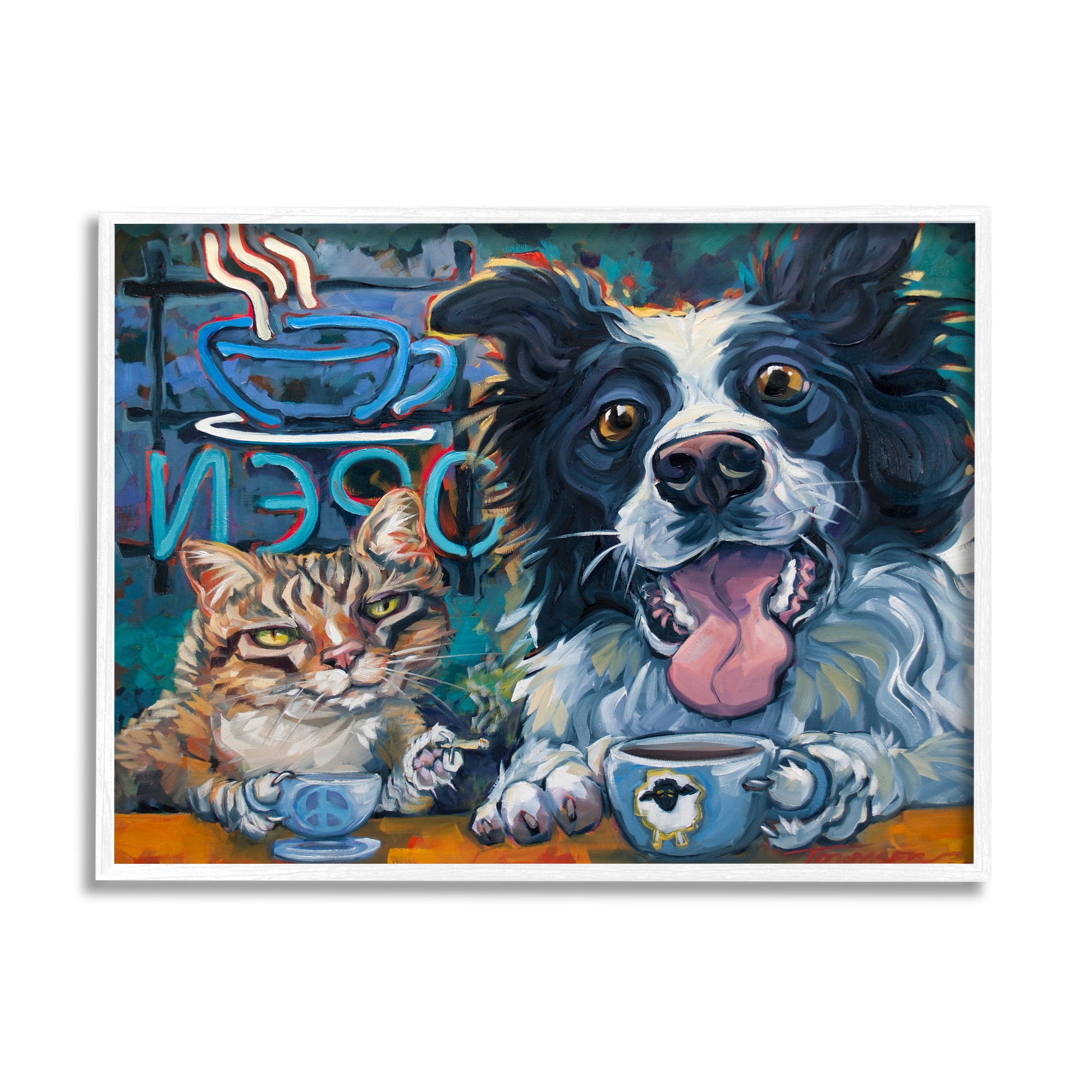 Stupell Industries Coffee Shop Pets Cat Dog Open Diner Counter, 30 x 24, Design by CR Townsend
