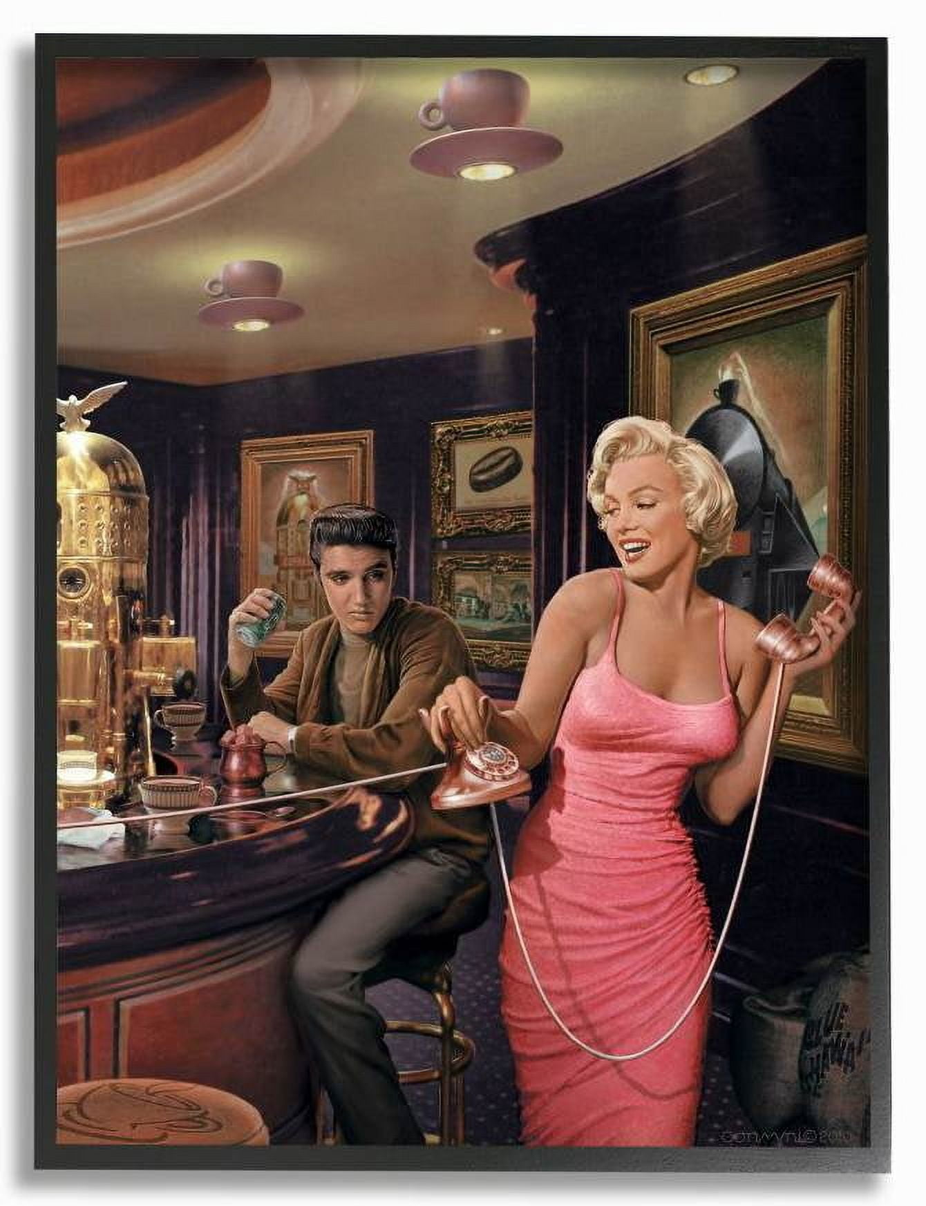 Stupell Industries Coffee Shop Phone Call Vintage Hollywood Movie Star Classic Illustration Framed Wall Art by Jadei Graphics