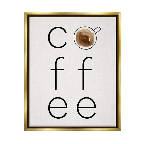 Stupell Industries Coffee Text & Mug Food & Beverage Painting Gold Floater Framed Canvas Art Print Wall Art, 25 x 31