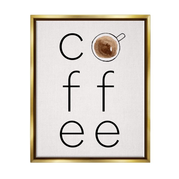 Stupell Industries Coffee Text & Mug Food & Beverage Painting Gold Floater Framed Canvas Art Print Wall Art, 25 x 31