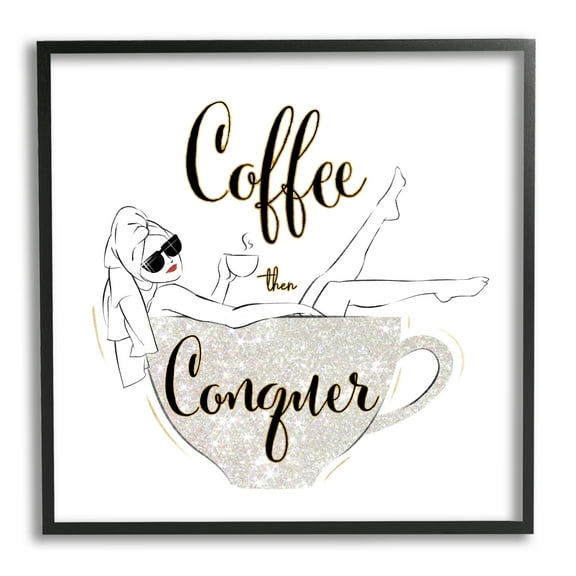 Stupell Industries Coffee Then Conquer Phrase Glam Fashion Female Mug, 12 x 12, Design by Ziwei Li