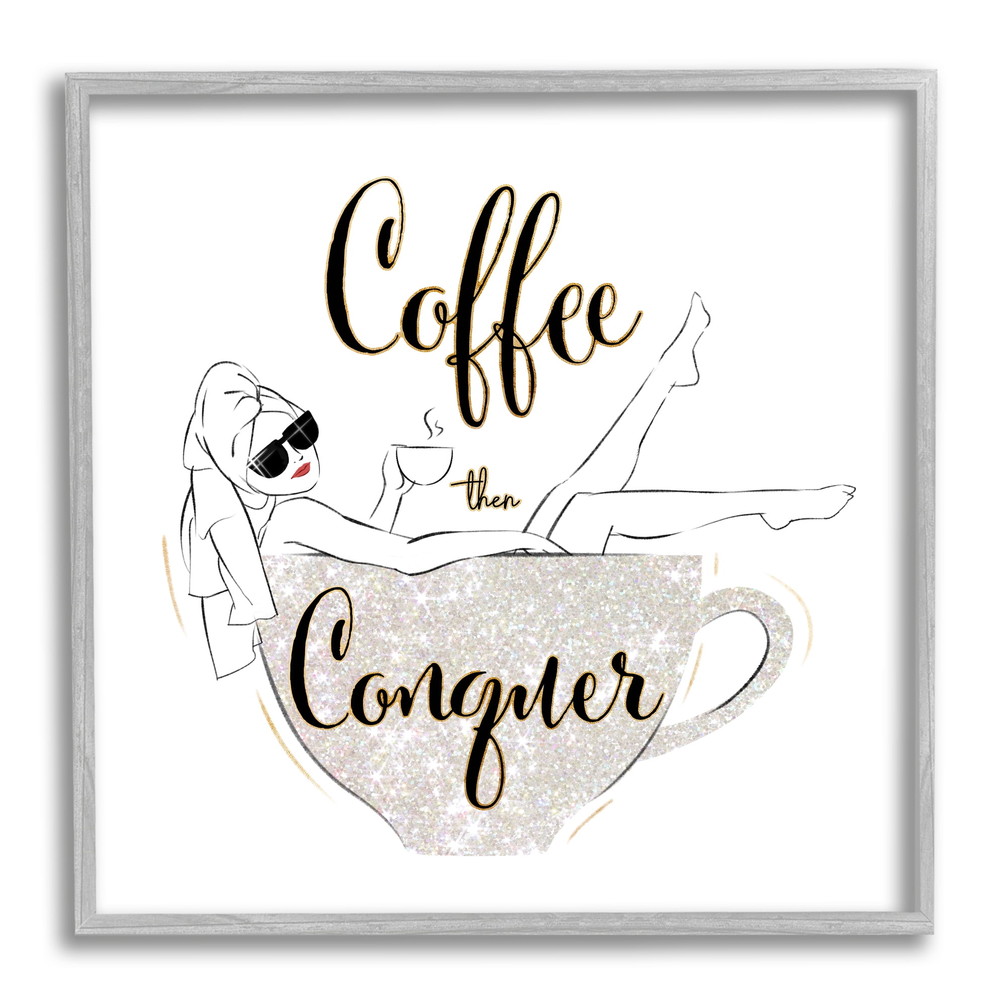 Stupell Industries Coffee Then Conquer Phrase Glam Fashion Female Mug, 24 x 24, Design by Ziwei Li