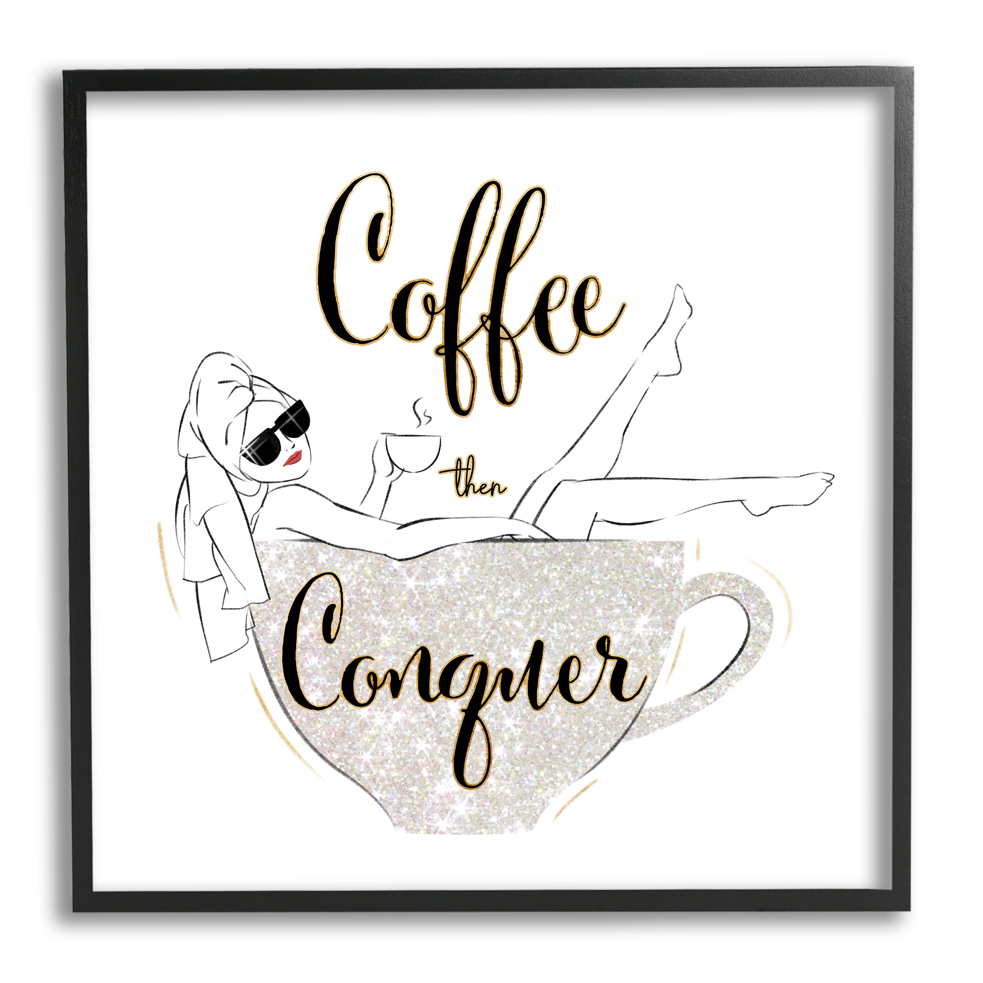 Stupell Industries Coffee Then Conquer Phrase Glam Fashion Female Mug, 24 x 24, Design by Ziwei Li