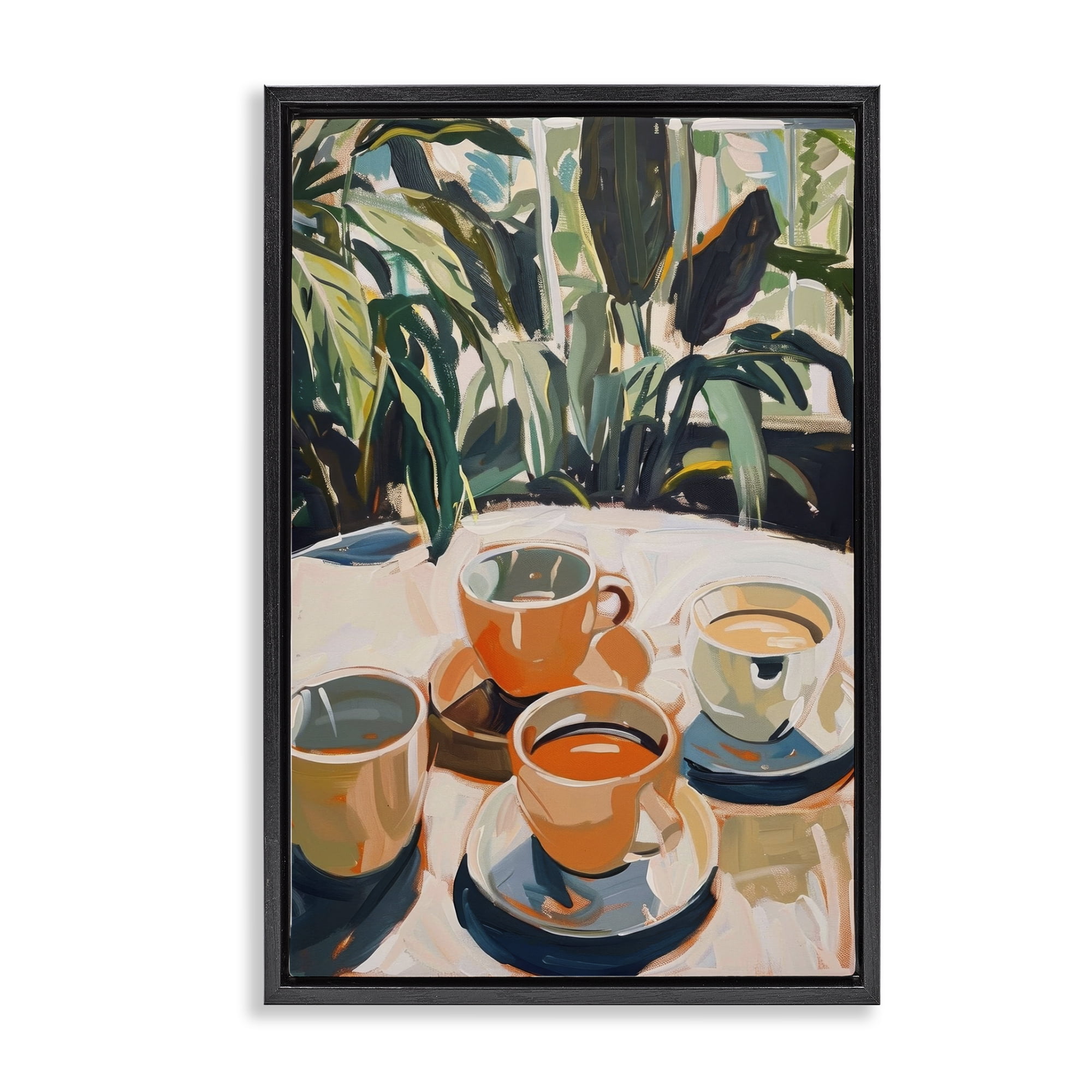 Stupell Industries Coffee Time Among Plants Food & Beverage Painting Black Floater Framed Canvas Art Print Wall Art, 17 x 25