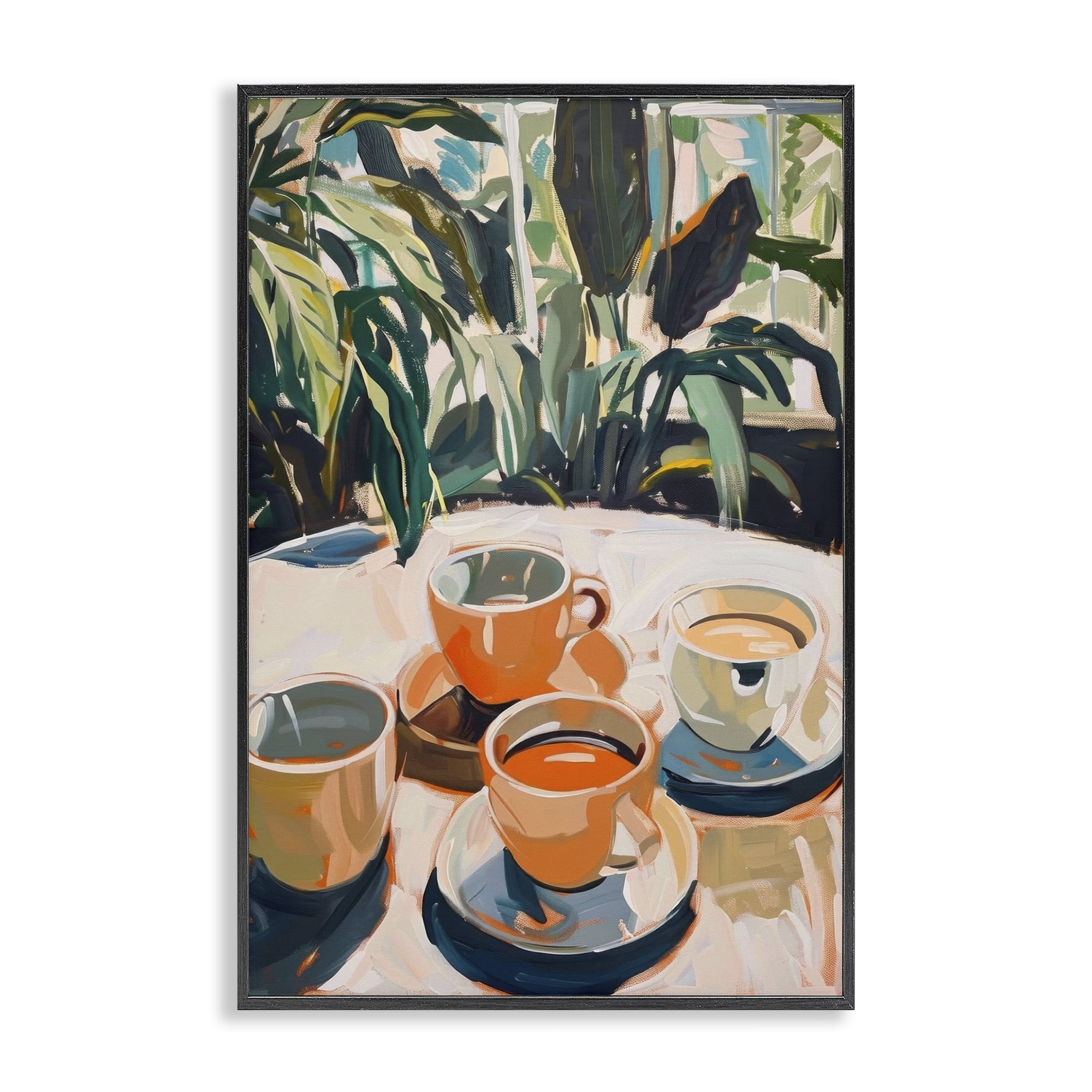 Stupell Industries Coffee Time Among Plants Food & Beverage Painting Black Framed Art Print Wall Art, 12 x 18