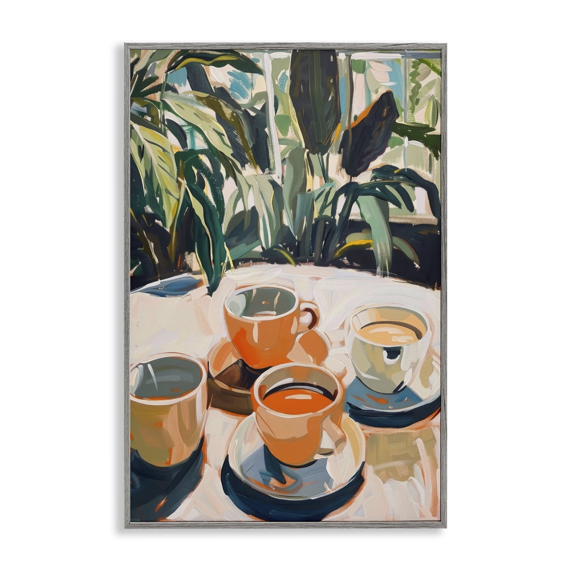 Stupell Industries Coffee Time Among Plants Food & Beverage Painting Gray Framed Art Print Wall Art, 12 x 18
