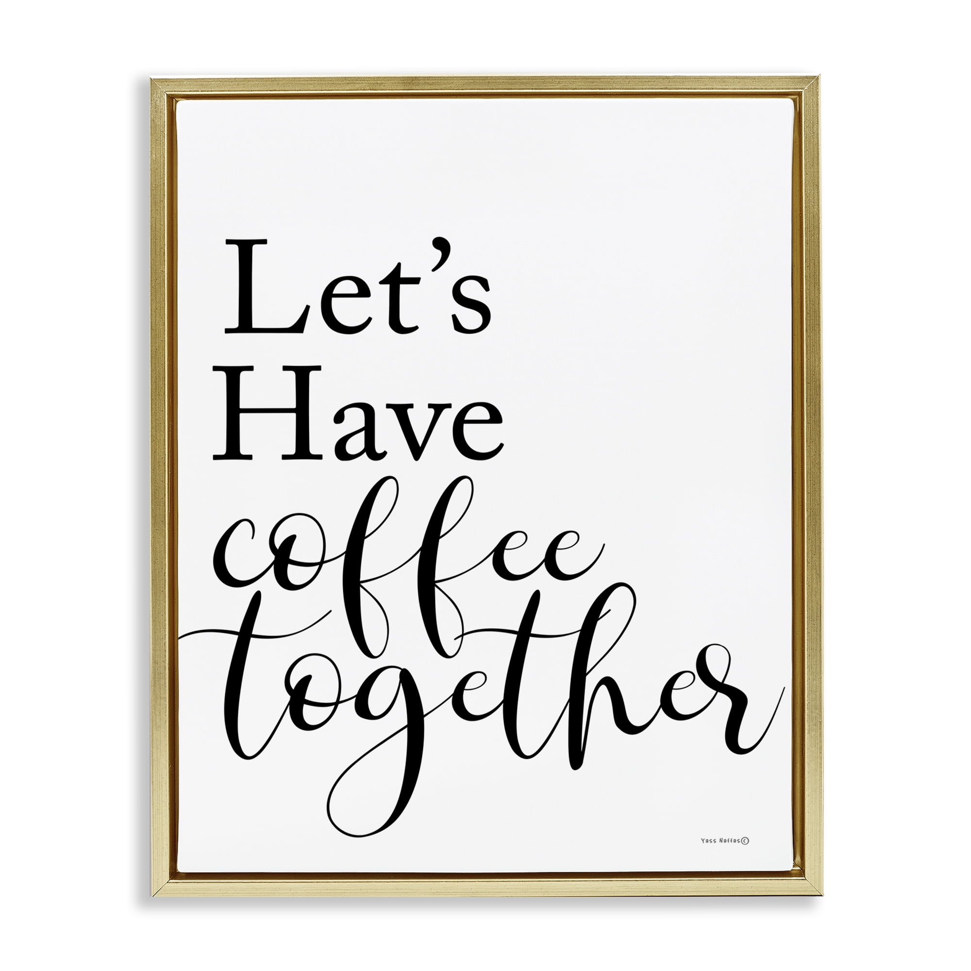 Stupell Industries Coffee Together Phrase Text & Numbers Painting Gold Floater Framed Canvas Art Print Wall Art, 17 x 21