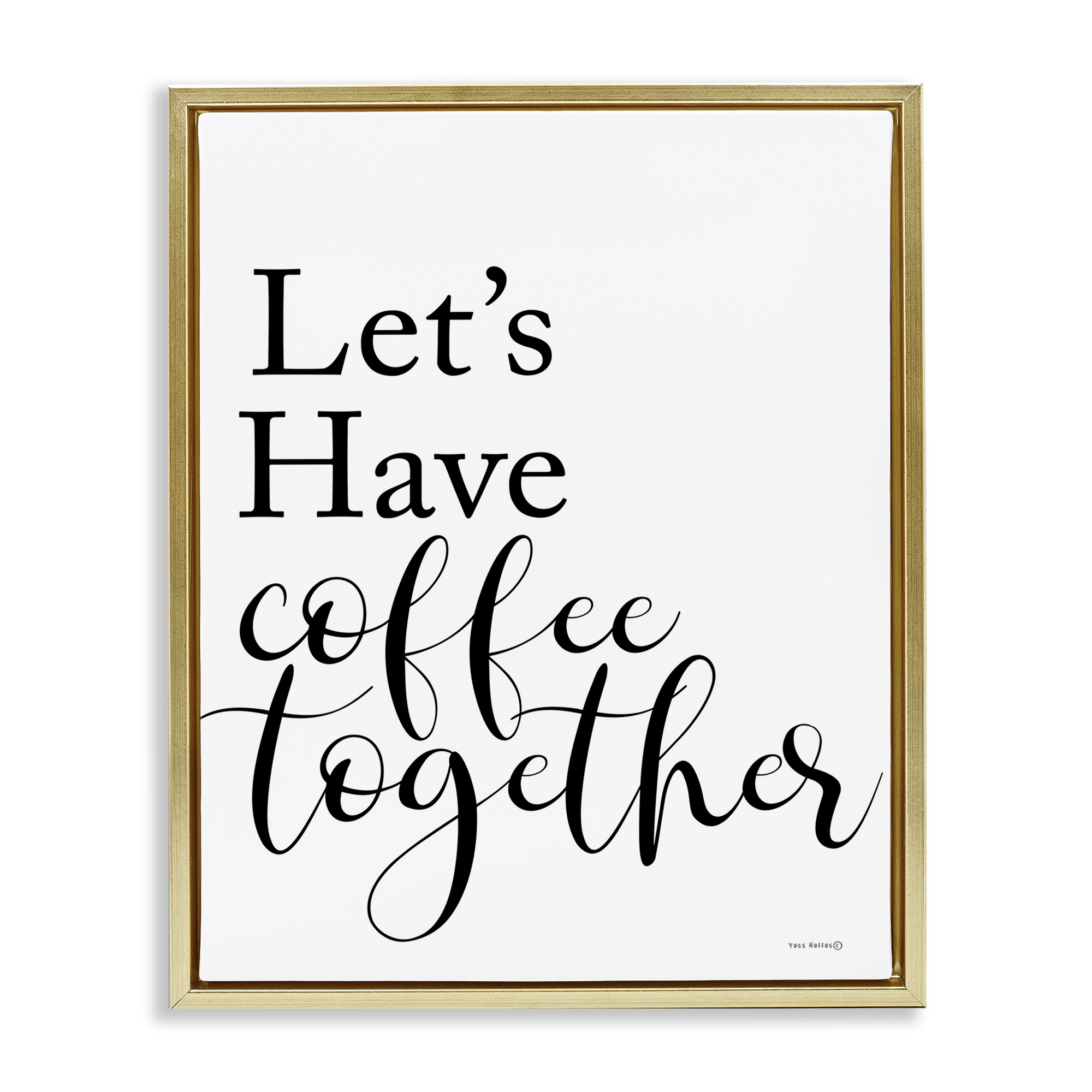 Stupell Industries Coffee Together Phrase Text & Numbers Painting Gold Floater Framed Canvas Art Print Wall Art, 25 x 31
