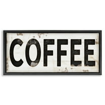 Stupell Industries Coffee Typography Vintage Sign Food & Beverage Painting Black Floater Framed Canvas Art Print Wall Art, 25 x 11