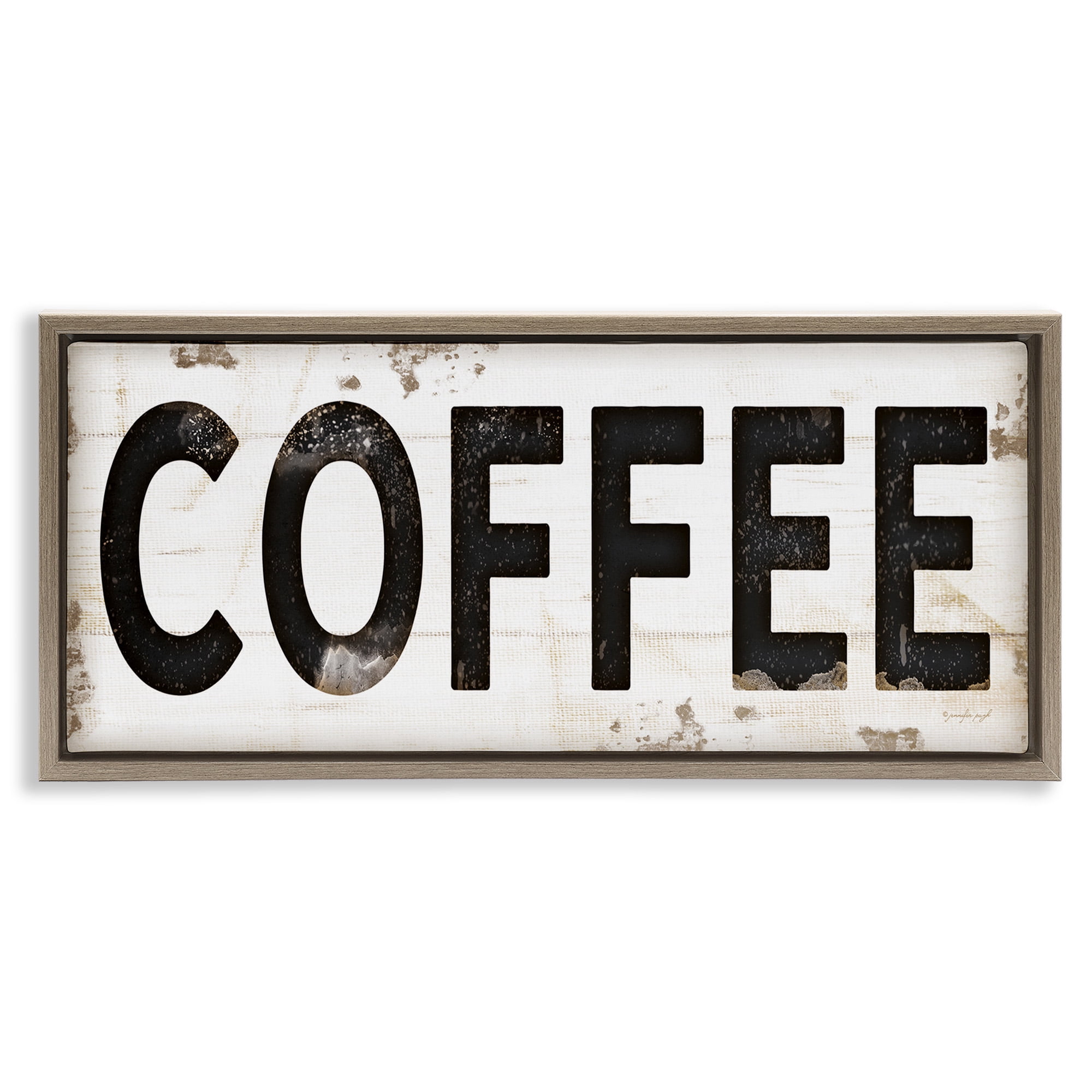 Stupell Industries Coffee Typography Vintage Sign Food & Beverage Painting Brown Floater Framed Canvas Art Print Wall Art, 25 x 11
