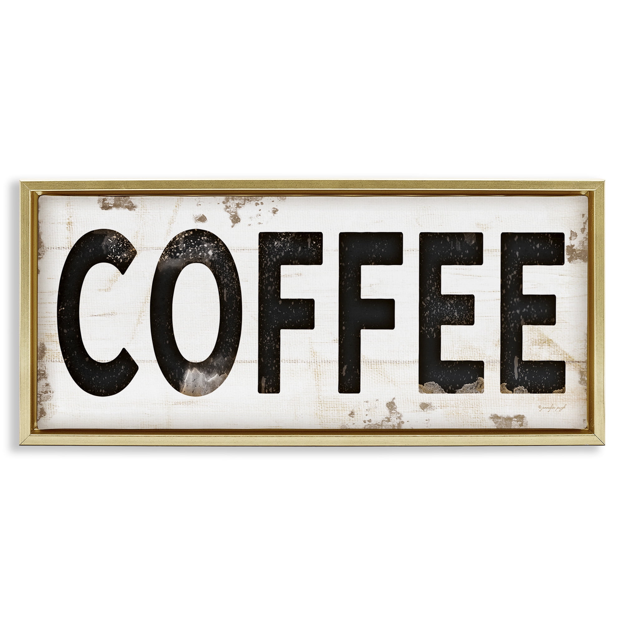 Stupell Industries Coffee Typography Vintage Sign Food & Beverage Painting Gold Floater Framed Canvas Art Print Wall Art, 31 x 14
