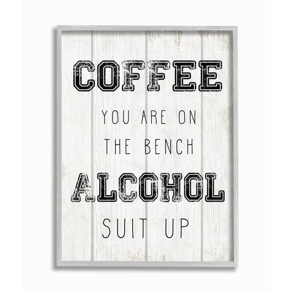 Stupell Industries Coffee and Alcohol Sports Reference Morning Humor Framed Wall Art Design by Daphne Polselli, 11" x 14", Gray Framed
