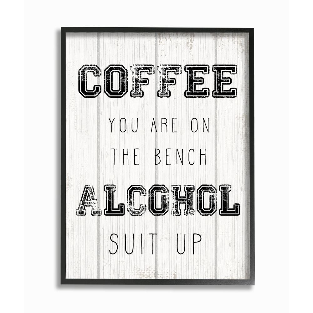 Stupell Industries Coffee and Alcohol Sports Reference Morning Humor Framed Wall Art Design by Daphne Polselli, 16" x 20", Black Framed
