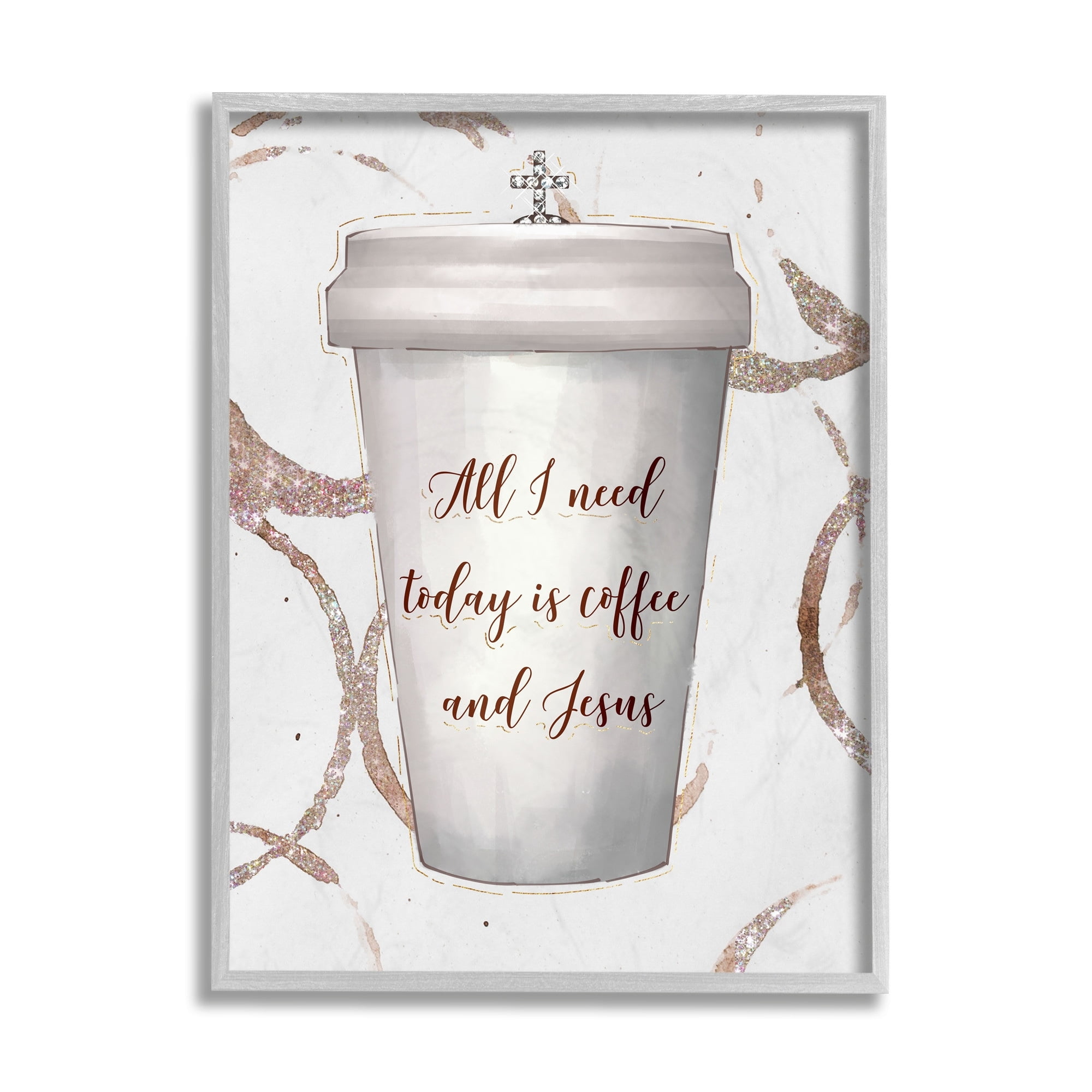 Stupell Industries Coffee and Jesus Phrase Faith Based Drink Black Framed, 11 x 14, Design by Ziwei Li