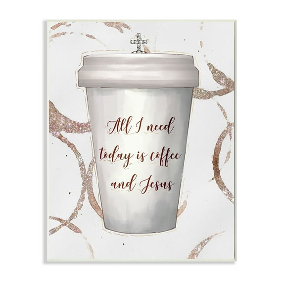 Stupell Industries Coffee and Jesus Phrase Faith Based Drink Wall Plaque, 10 x 15, Design by Ziwei Li