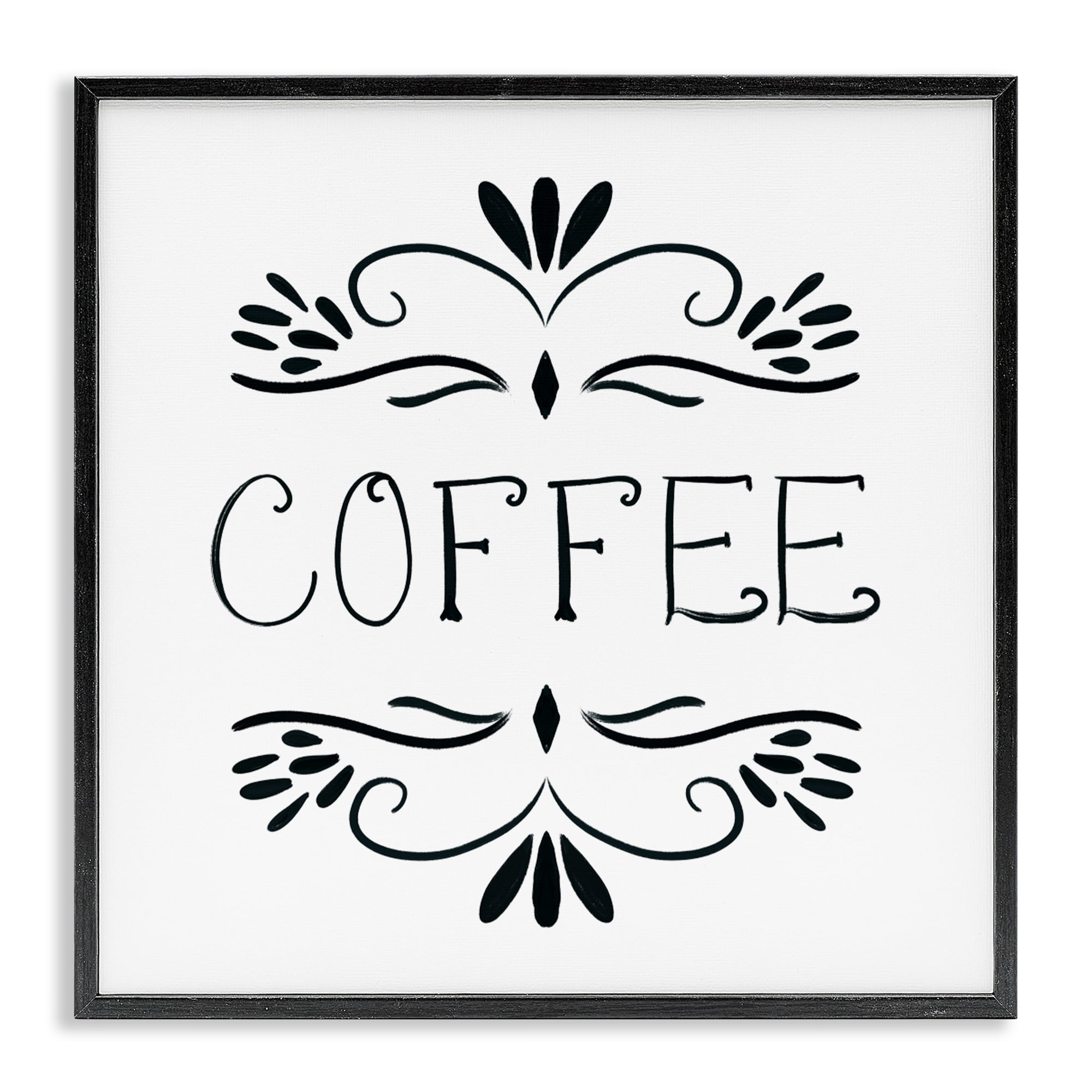 Stupell Industries Coffee with Floral Emblems Black Framed Giclee Art, design by Lucille Price