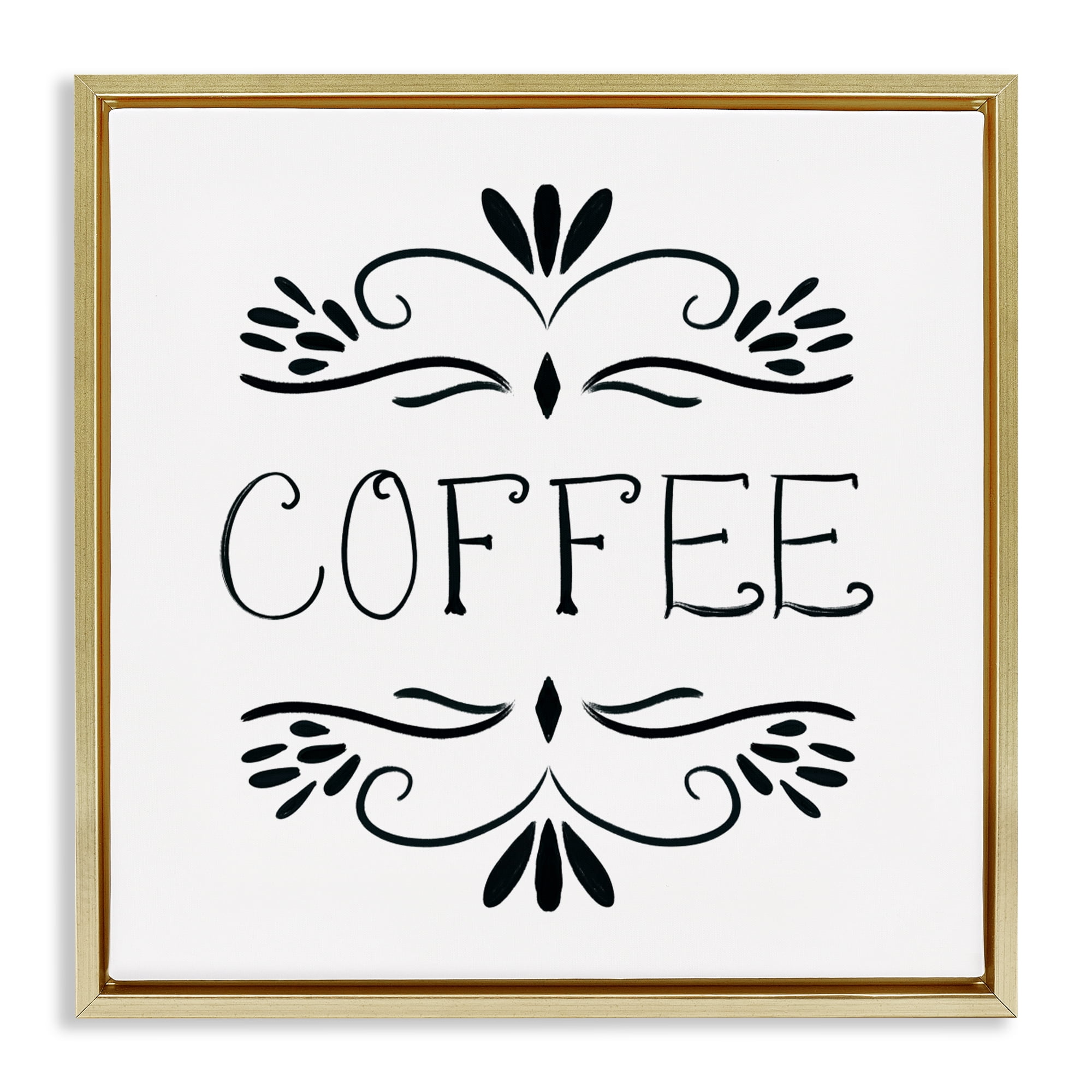 Stupell Industries Coffee with Floral Emblems Gold Framed Floater Canvas Wall Art, design by Lucille Price