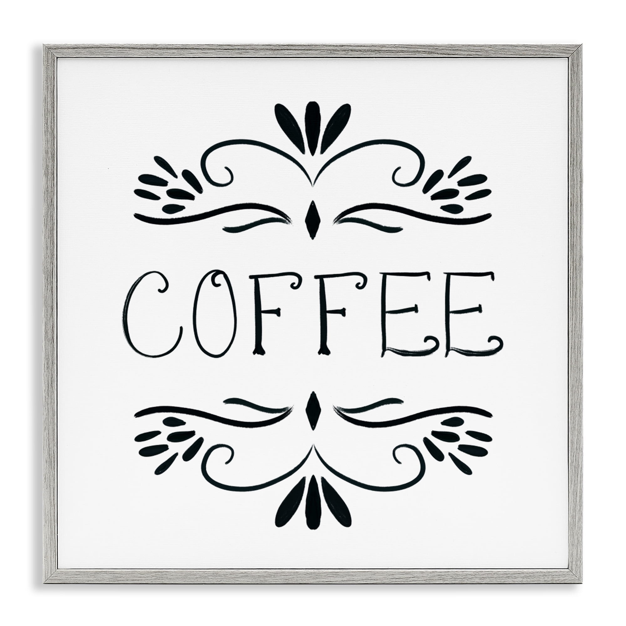 Stupell Industries Coffee with Floral Emblems Gray Framed Giclee Art, design by Lucille Price