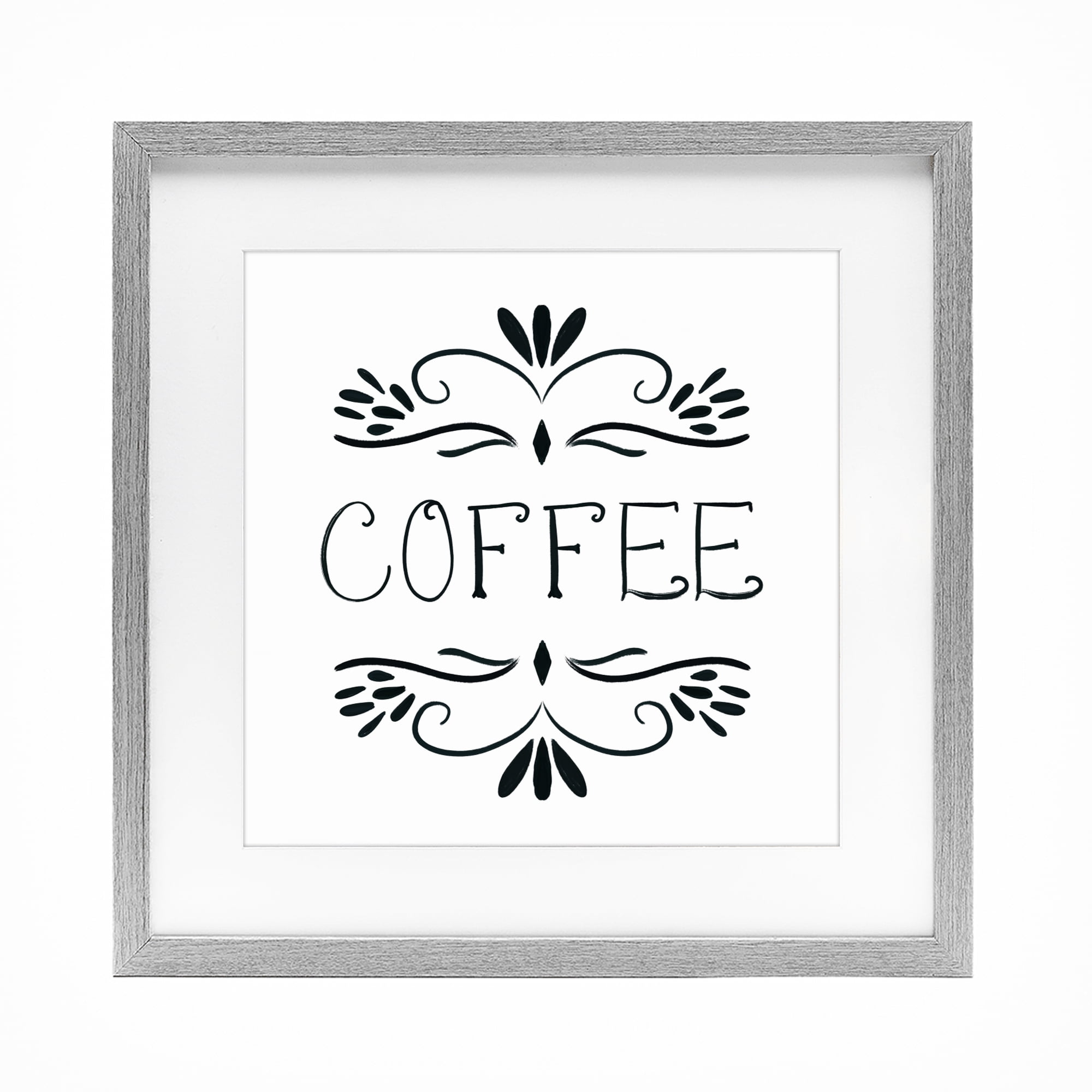 Stupell Industries Coffee with Floral Emblems Gray Framed Print Under Glass, design by Lucille Price