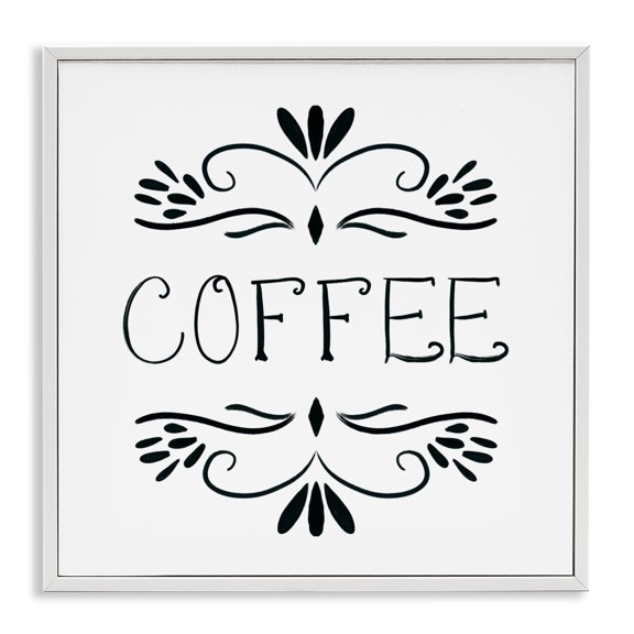 Stupell Industries Coffee with Floral Emblems White Framed Giclee Art, design by Lucille Price