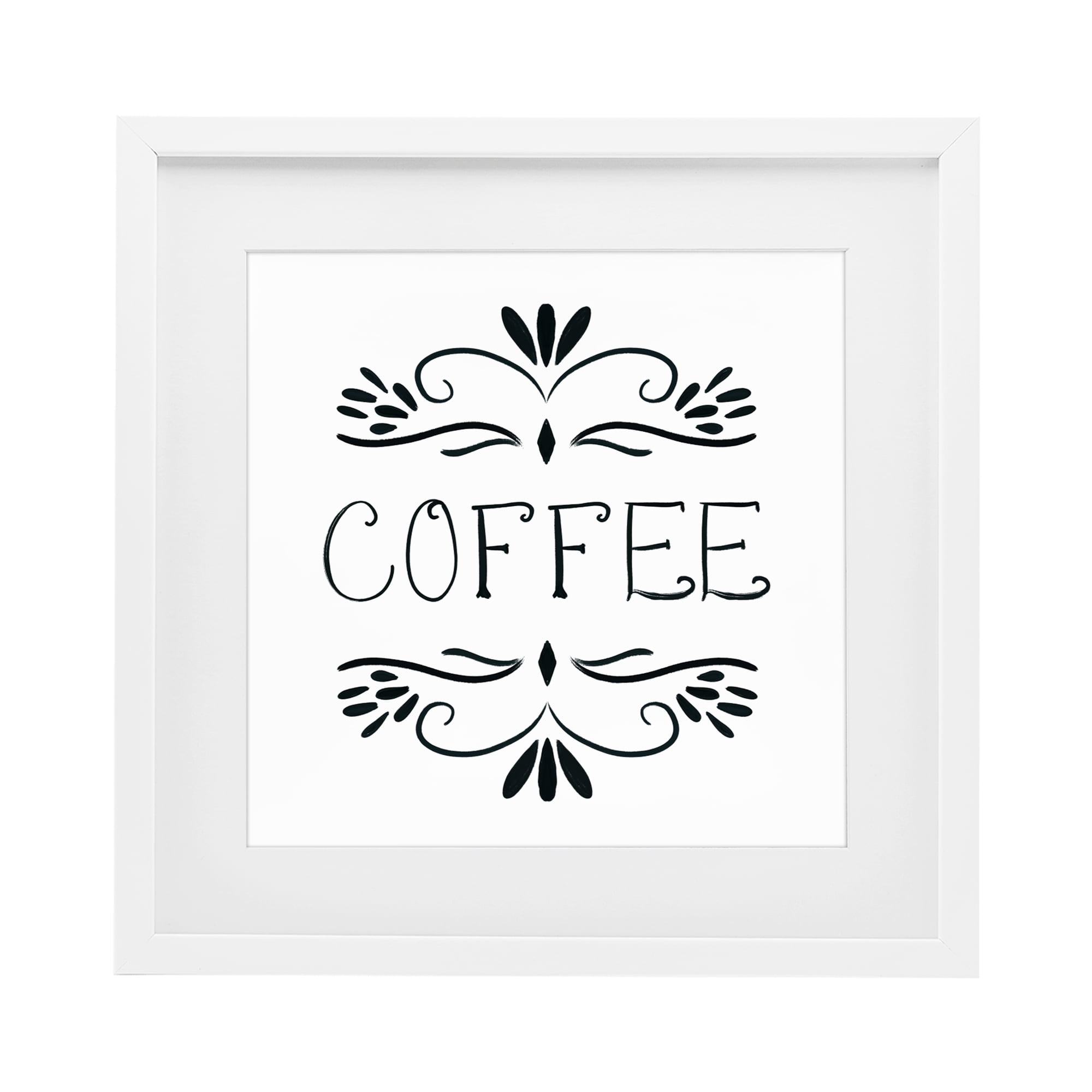 Stupell Industries Coffee with Floral Emblems White Framed Print Under Glass, design by Lucille Price