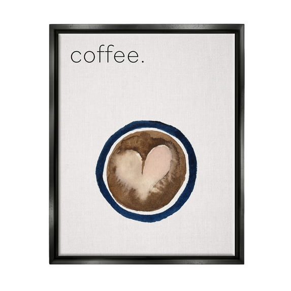 Stupell Industries Coffee with Heart Shape Food & Beverage Painting Black Floater Framed Canvas Art Print Wall Art, 25 x 31