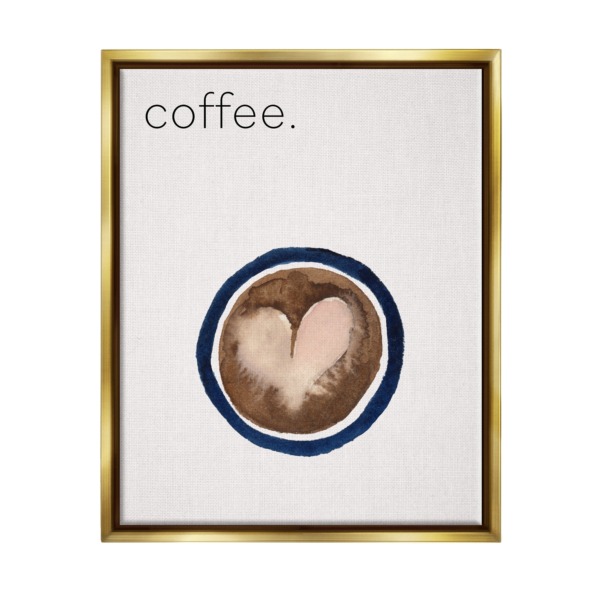 Stupell Industries Coffee with Heart Shape Food & Beverage Painting Gold Floater Framed Canvas Art Print Wall Art, 25 x 31
