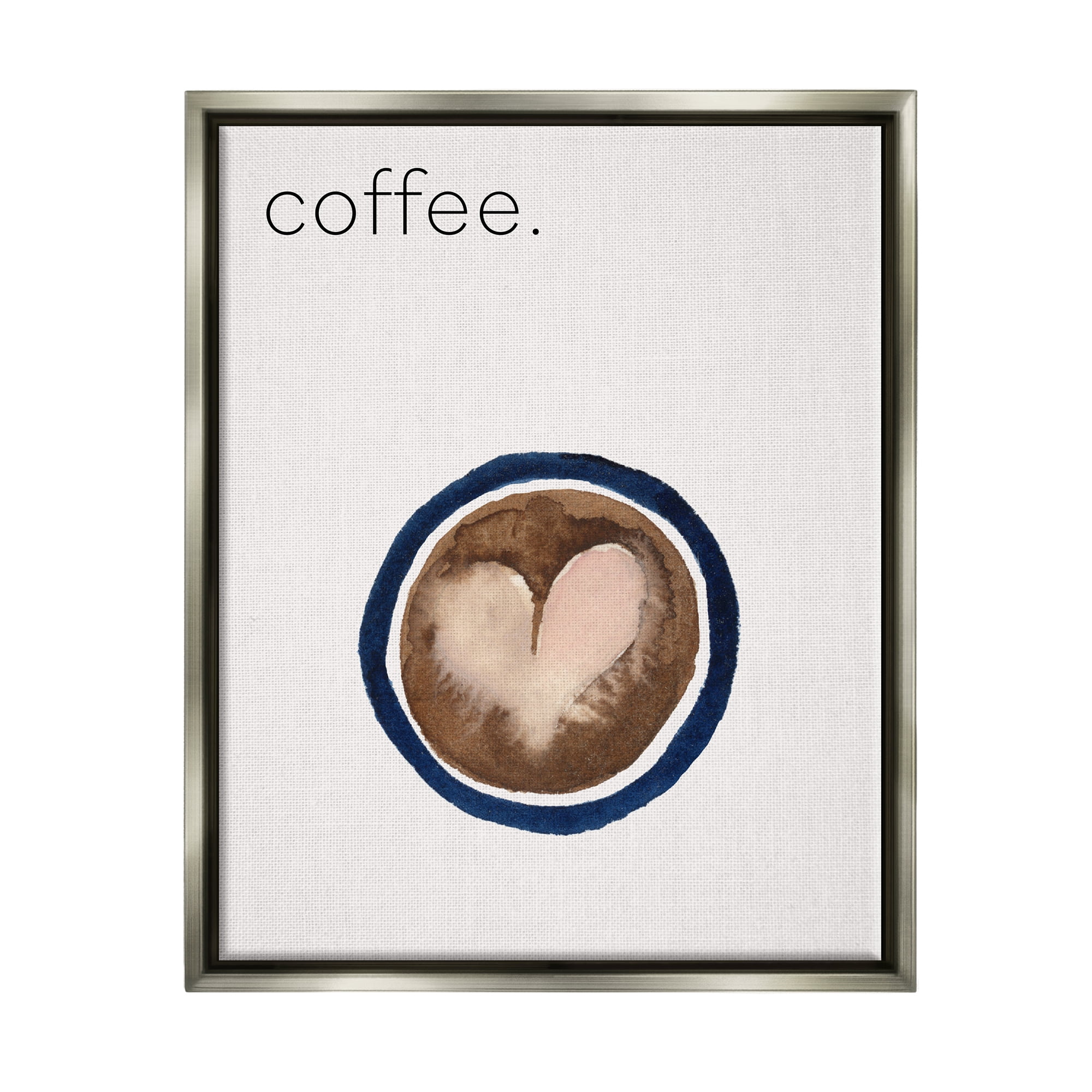 Stupell Industries Coffee with Heart Shape Food & Beverage Painting Gray Floater Framed Canvas Art Print Wall Art, 25 x 31