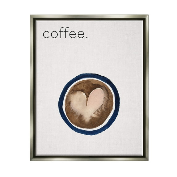 Stupell Industries Coffee with Heart Shape Food & Beverage Painting Gray Floater Framed Canvas Art Print Wall Art, 25 x 31