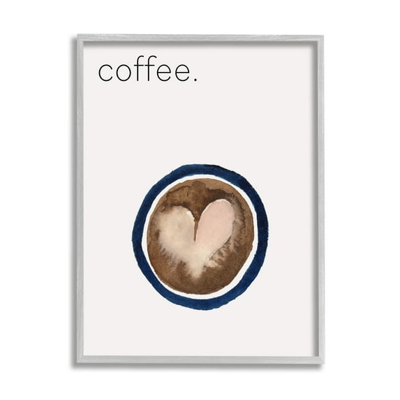 Stupell Industries Coffee with Heart Shape Food & Beverage Painting Gray Framed Art Print Wall Art, 16 x 20