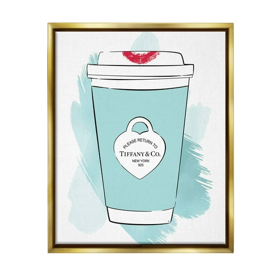 Stupell Industries Coffee with Lipstick Food & Beverage Painting Gold Floater Framed Canvas Art Print Wall Art, 17 x 21