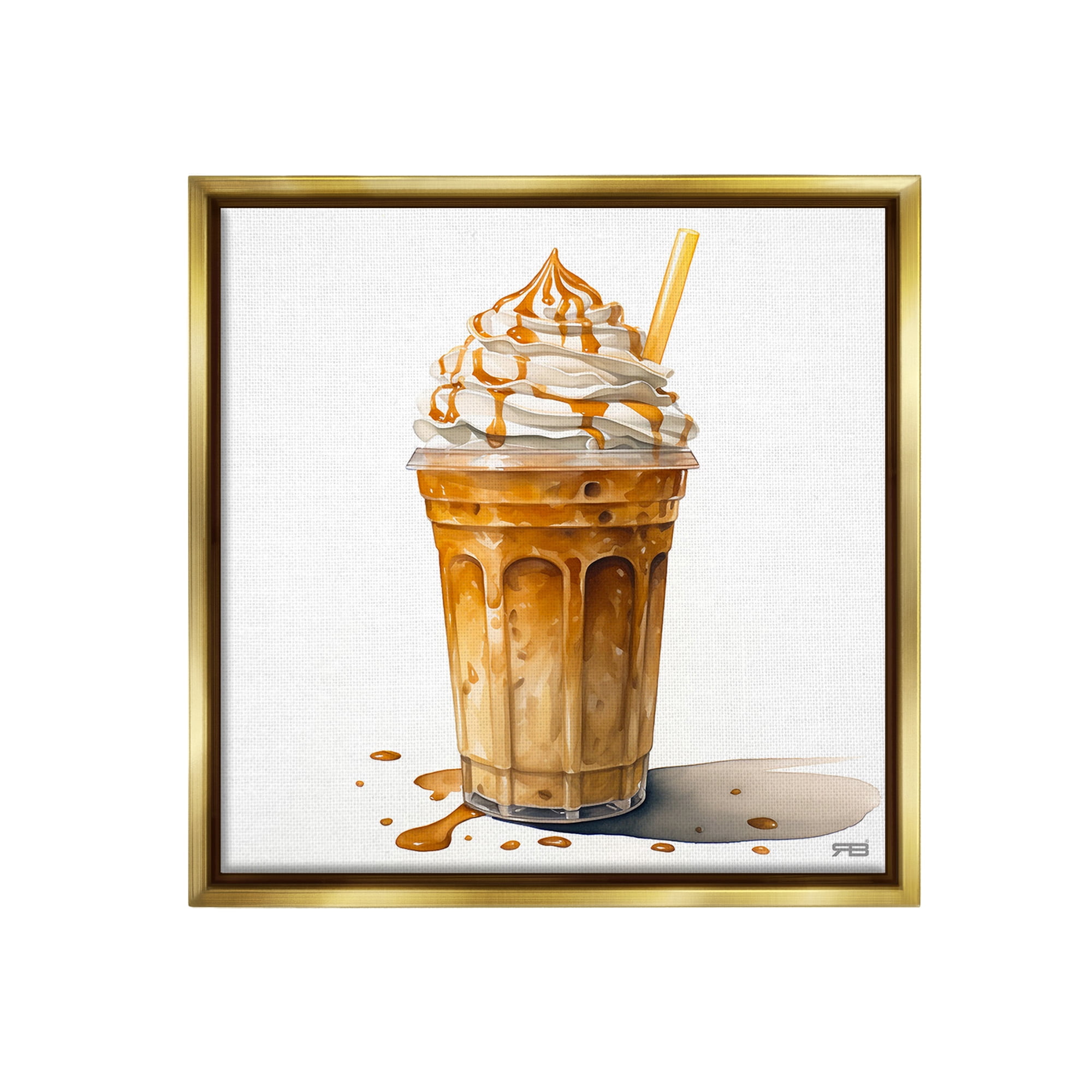 Stupell Industries Coffee with Whipped Cream Food & Beverage Painting Gold Floater Framed Canvas Art Print Wall Art, 18 x 18
