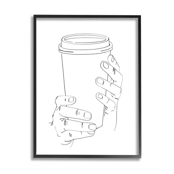 Stupell Industries Cold Hands Holding Cup Minimal Line Drawing, 11 x 14, Designed by Ziwei Li