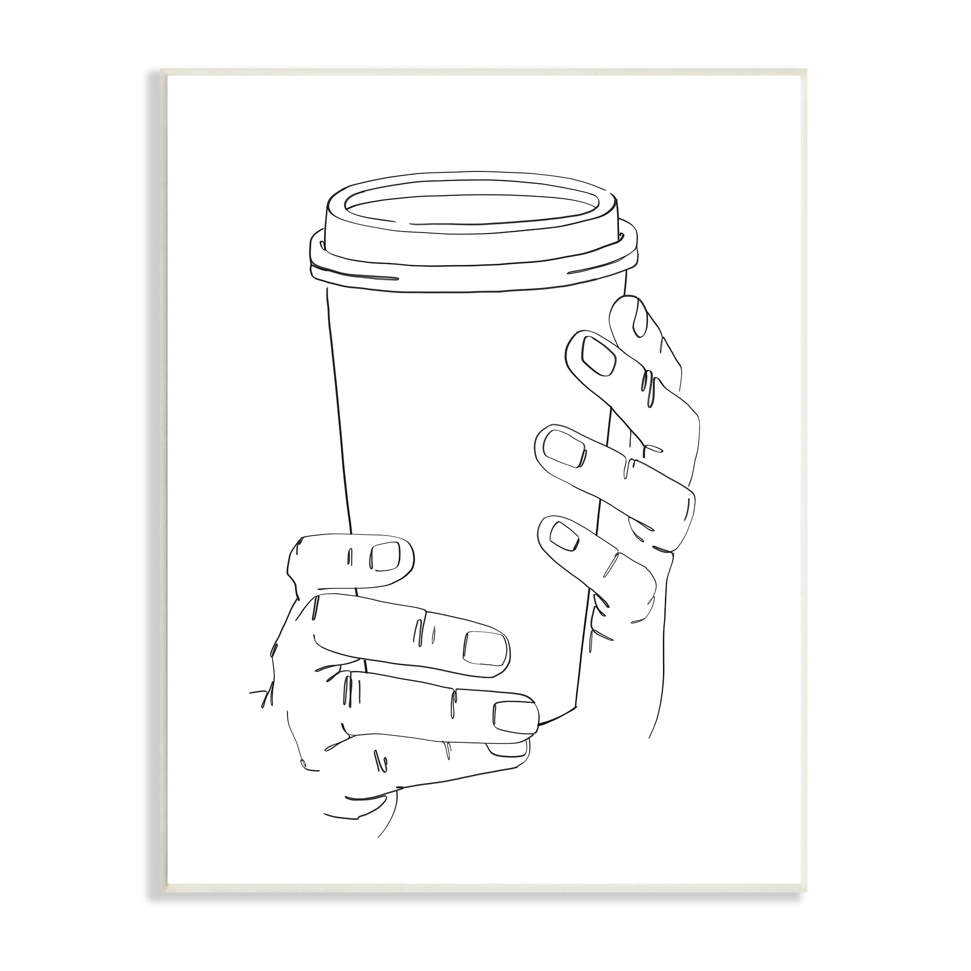 Stupell Industries Cold Hands Holding Cup Minimal Line Drawing, 13 x 19, Designed by Ziwei Li