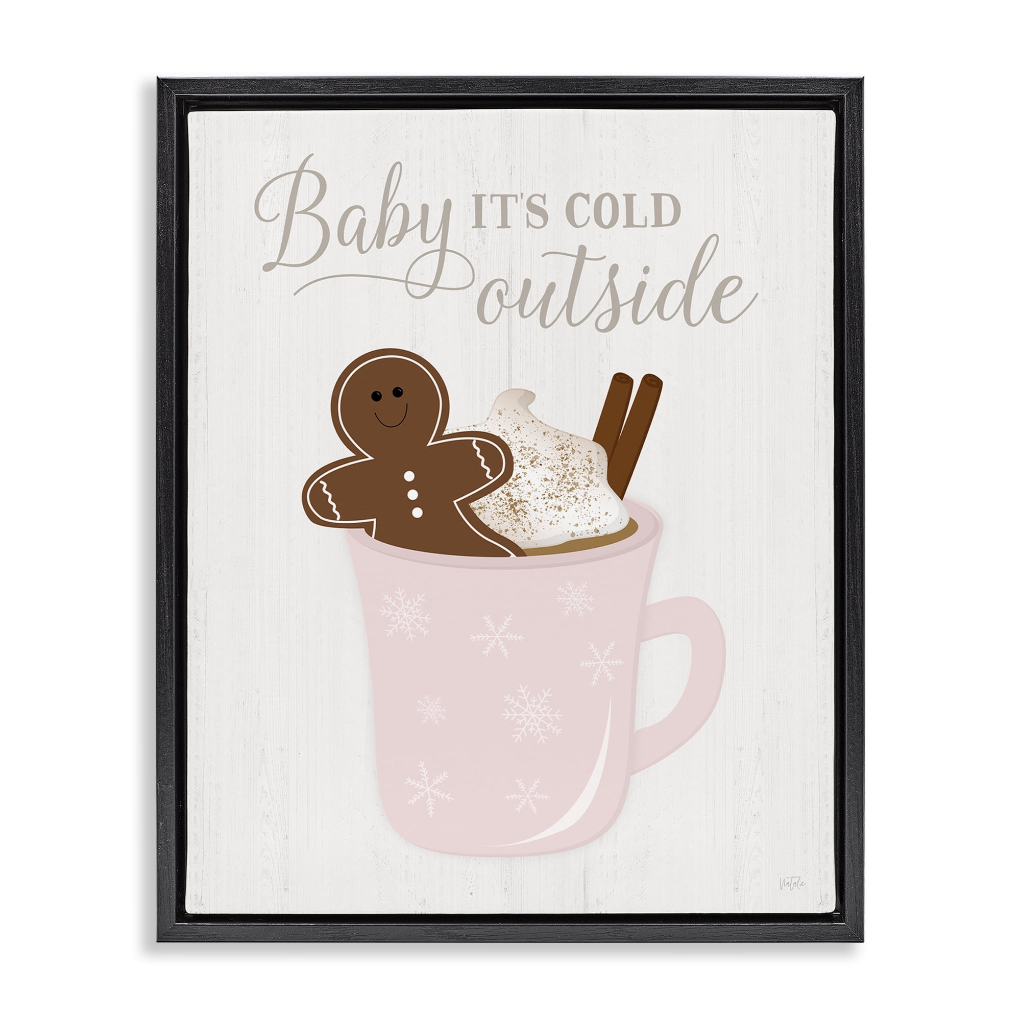 Stupell Industries Cold Outside Cocoa Holiday Painting Black Floater Framed Canvas Art Prints Wall Art, 25 x 31