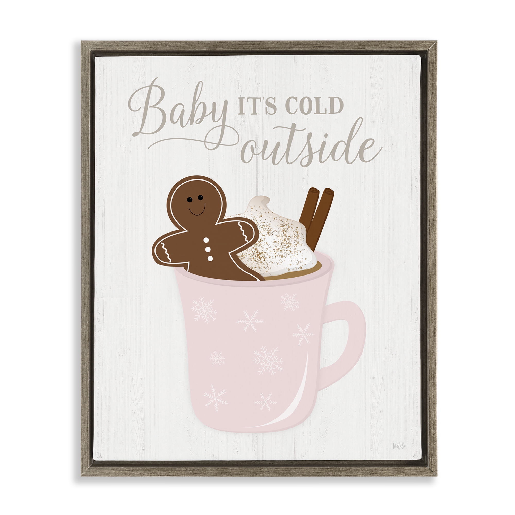 Stupell Industries Cold Outside Cocoa Holiday Painting Brown Floater Framed Canvas Art Prints Wall Art, 17 x 21