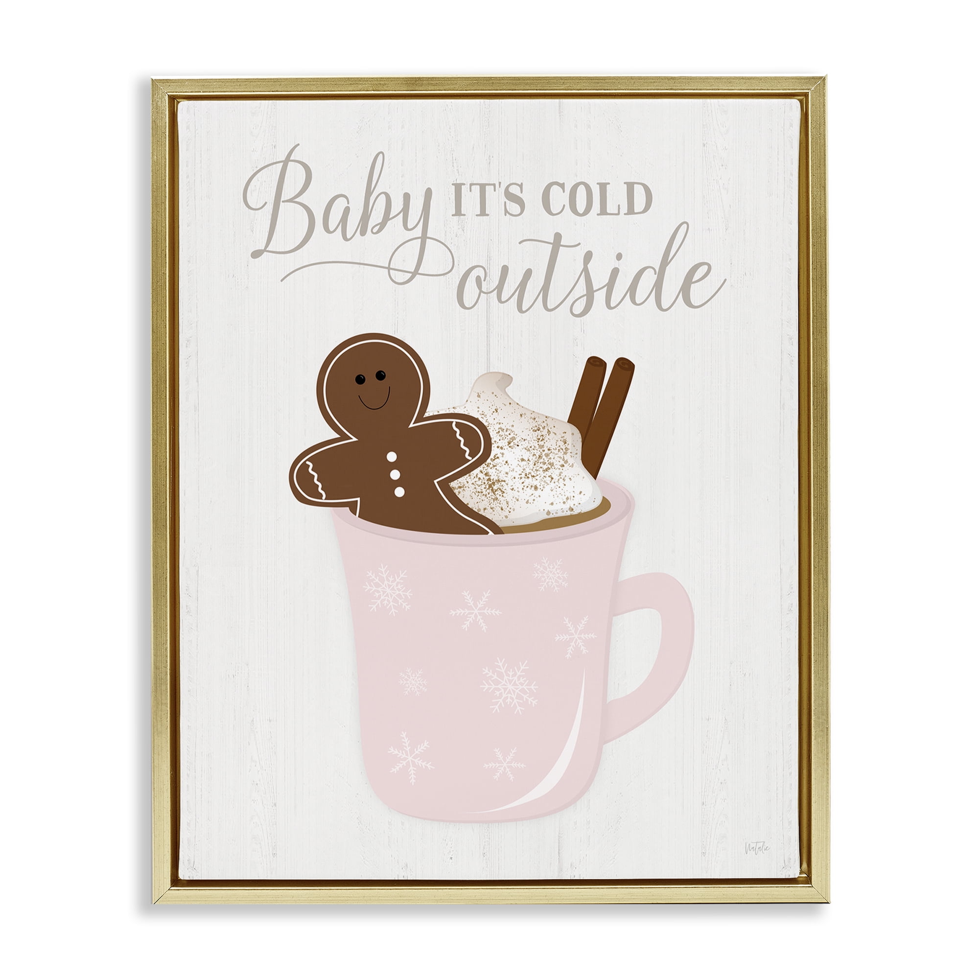 Stupell Industries Cold Outside Cocoa Holiday Painting Gold Floater Framed Canvas Art Prints Wall Art, 17 x 21