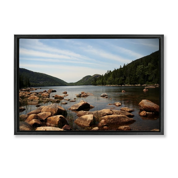 Stupell Industries Cold River Lake Landscape Black Framed Floater Canvas Wall Art design by Lisa Colberg, 17 x 25