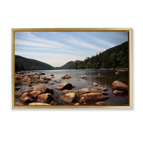Stupell Industries Cold River Lake Landscape Gold Framed Floater Canvas Wall Art design by Lisa Colberg, 17 x 25