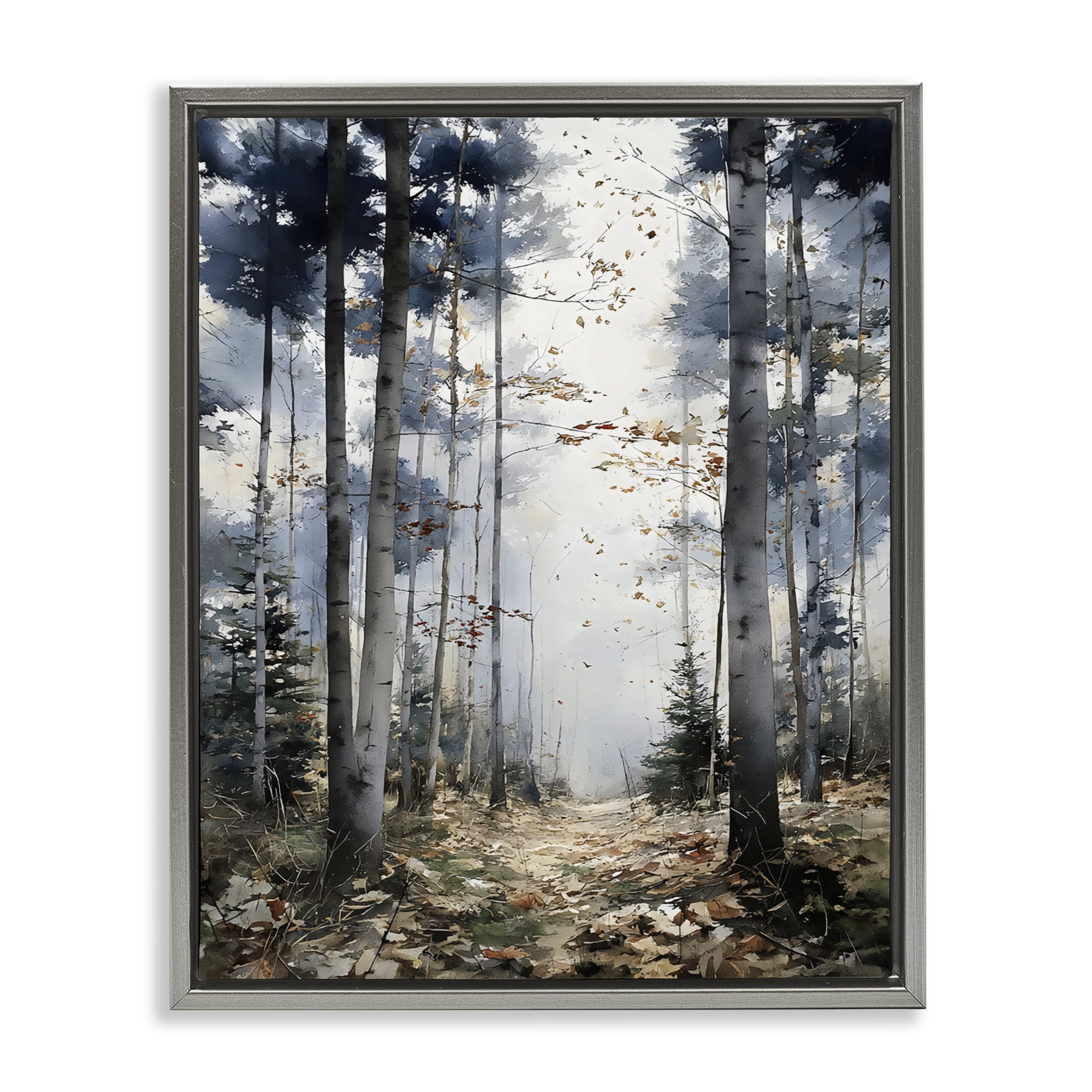 Stupell Industries Cold Woods Birch Forest Gray Framed Floater Canvas Wall Art, design by Franklyn Gregory