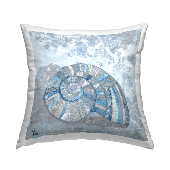 Stupell Industries Collage Patterned Blue Nautical Spiral Seashell Design by Lisa Morales Throw Pillow
