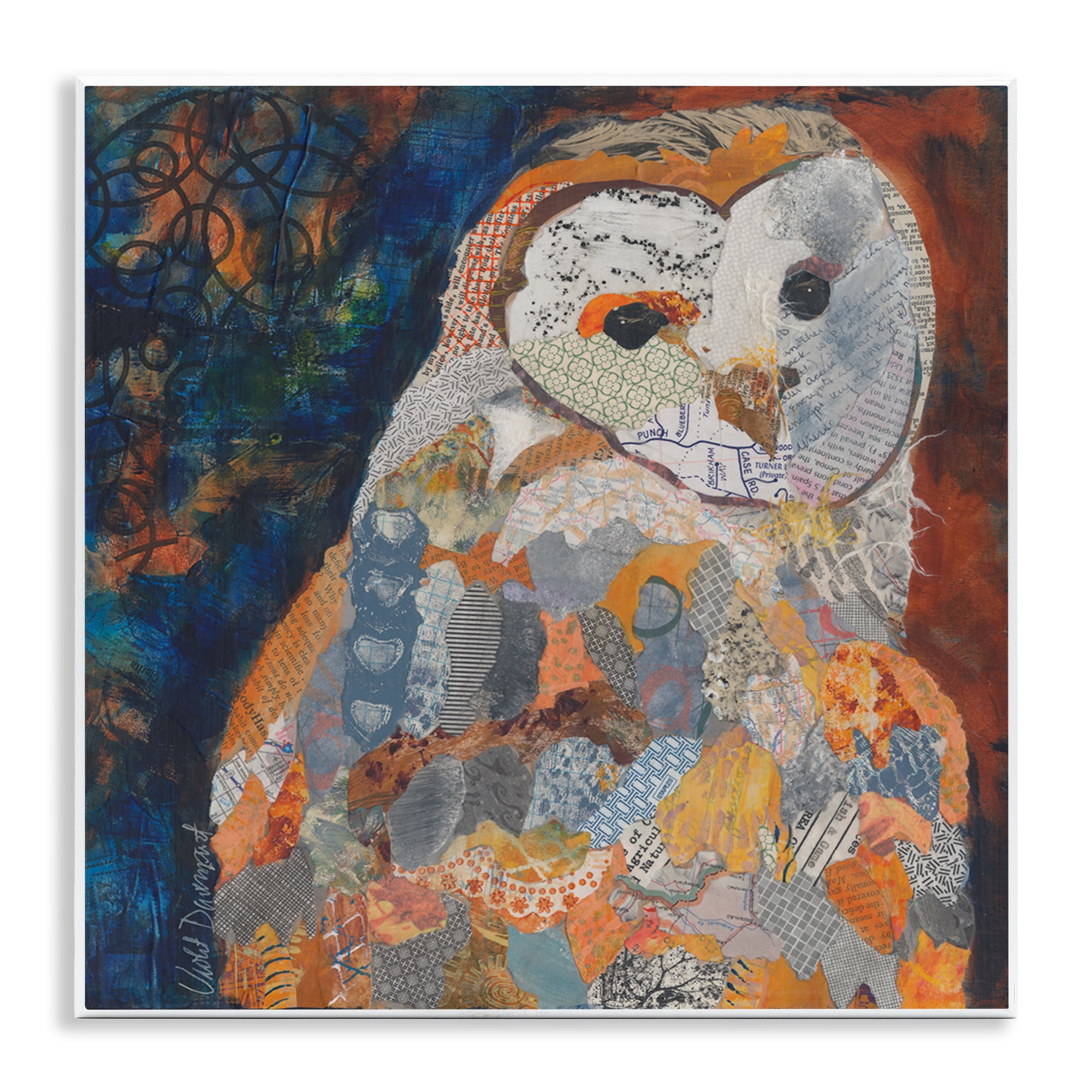 Stupell Industries Collage Patterned Owl Animals Painting Unframed Art Print Wall Art, 12 x 12
