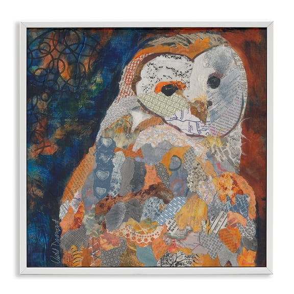 Stupell Industries Collage Patterned Owl Animals Painting White Framed Art Print Wall Art, 24 x 24