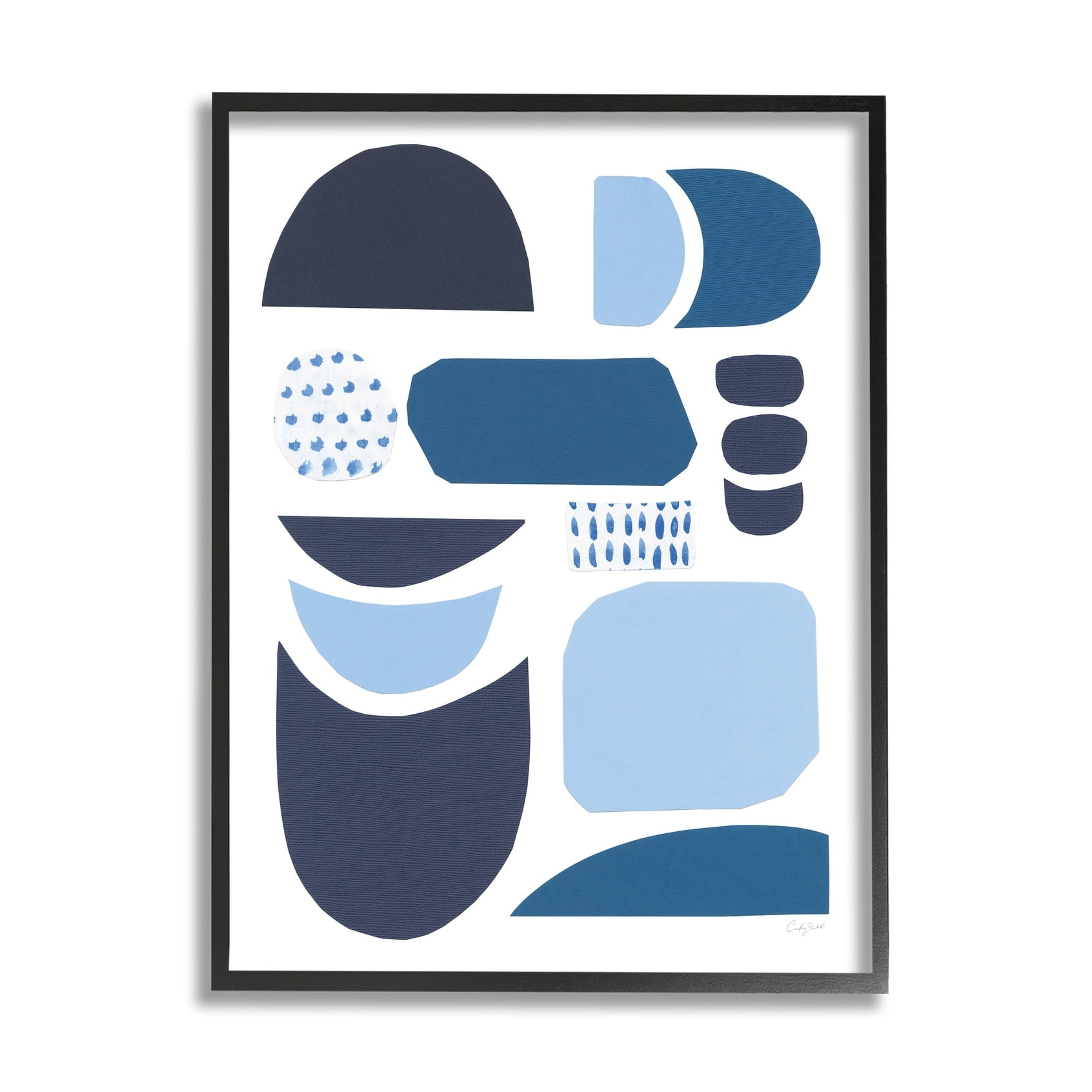 Stupell Industries Collage of Blue Abstract Shapes Tonal Pattern Black Framed, 11 x 14, Design by Courtney Prahl