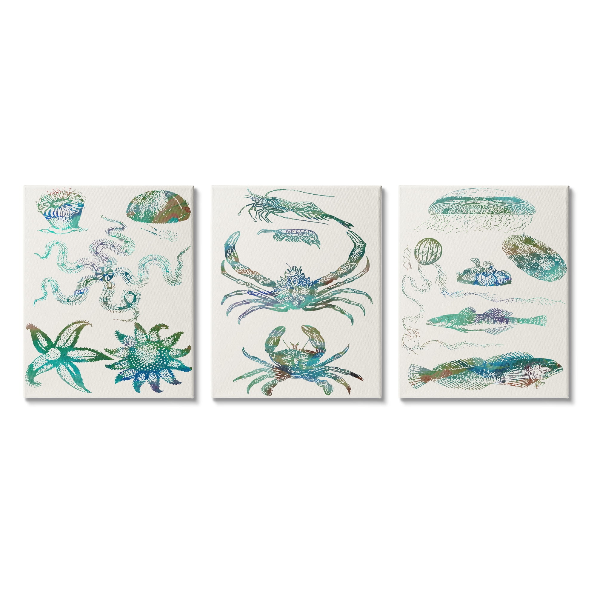 Stupell Industries Collage of Blue Aquatic Creatures Ocean Life Canvas Wall Art, 24 x 30, Design by Sharon Chandler